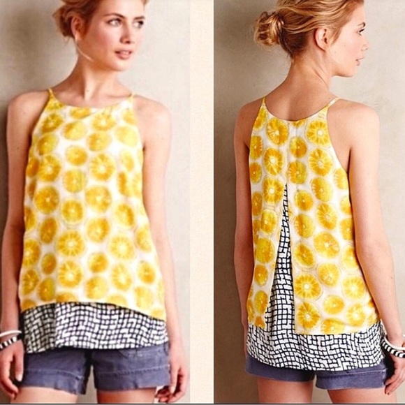 Anthropologie Tops - Anthropolgie Porridge Lemon citrus Print Layered Flowing Tank Top Sz S